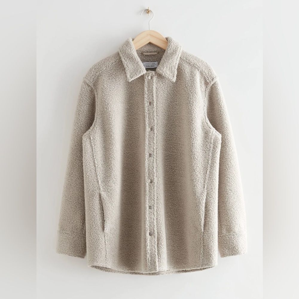 & Other Stories Manteco Wool Sherpa Teddy Shirt Jacket Beige Oversized Size M